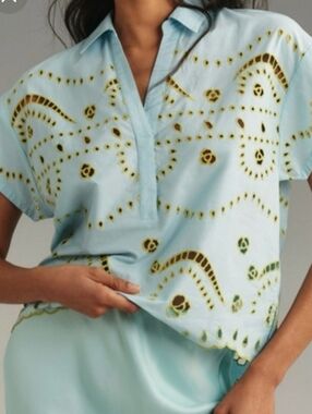 Anthropologie Maeve Blue Crochet Blouse